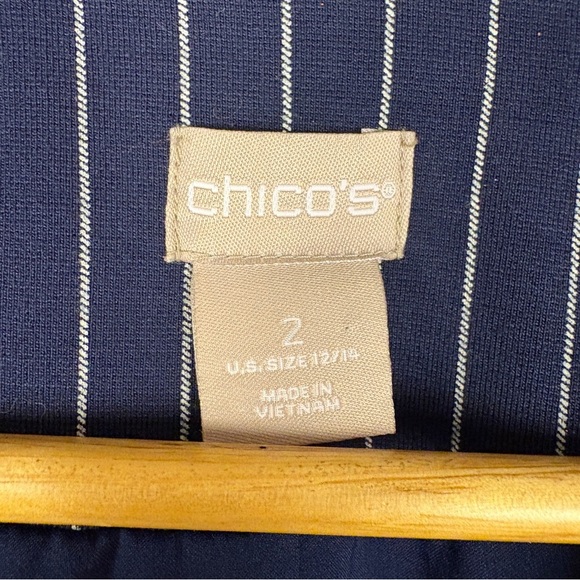 Chico's Blue Stripe Pearl Button Blazer Jacket - Picture 6 of 9
